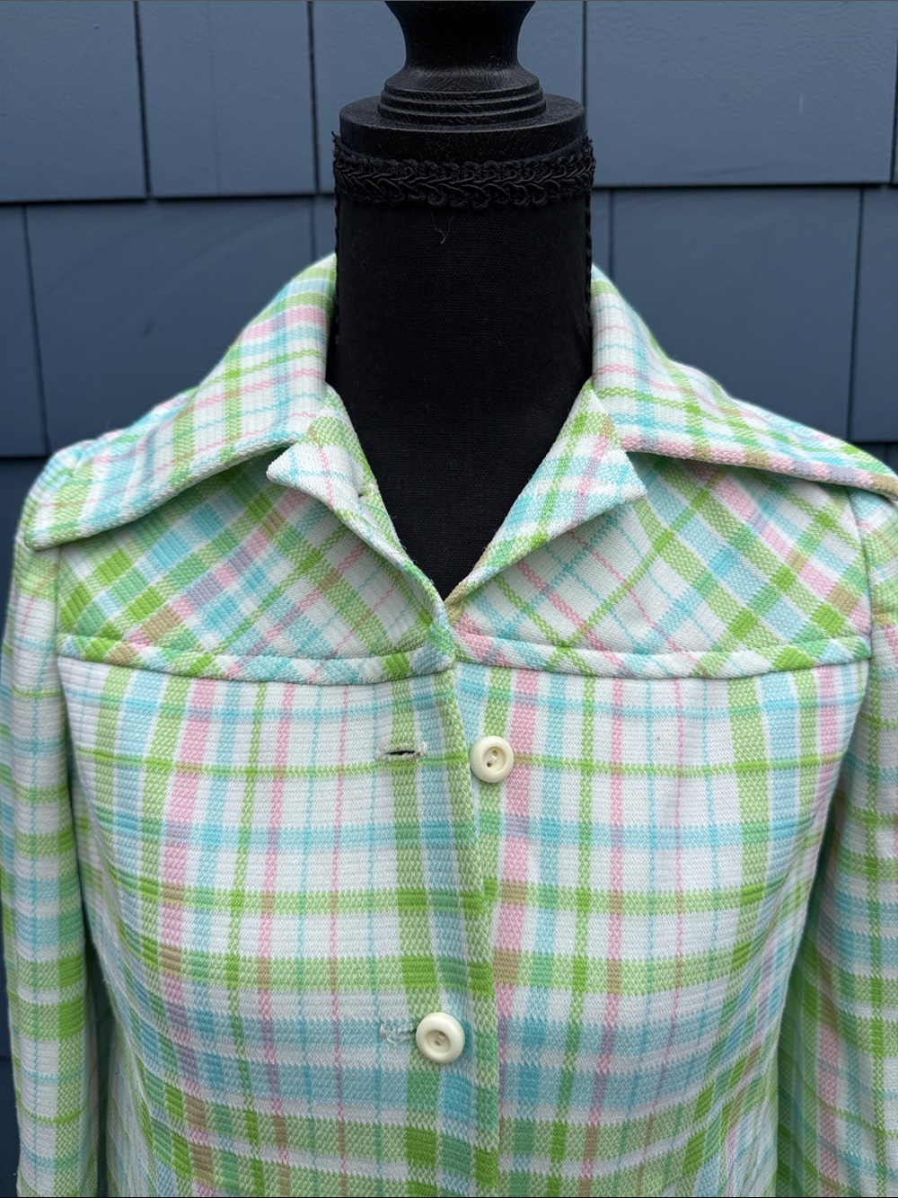 Vintage Pastel Plaid Top, shirt Coat in Green, Blue & Pink medium James Kenrob - Picture 2 of 10